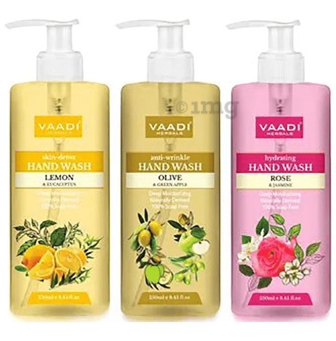 Vaadi Herbals Combo Pack of Skin-Detox Hand Wash, Anti-Wrinkle Hand Wash and Hydrating Hand Wash (250ml Each)