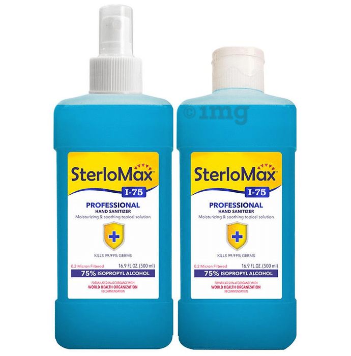 SterloMax I 75 Professional Hand Sanitizer with Spray Bottle (500ml Each)