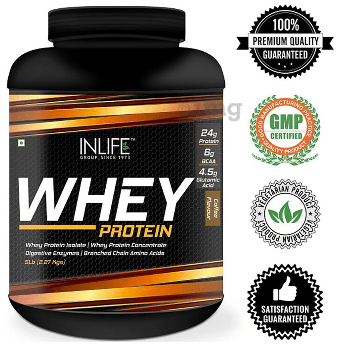 Inlife Whey Protein Powder | With Digestive Enzymes for Muscle Growth | Flavour Coffee