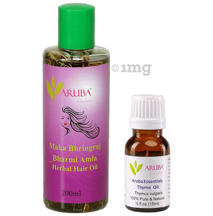 Aruba Essentials Combo Pack of Maha Bhringraj Bharmi Amla Hair Oil & Thyme Oil