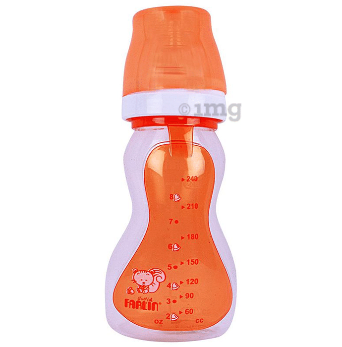 Farlin 240CC Silicon Angle Shaped Feeding Bottle Orange