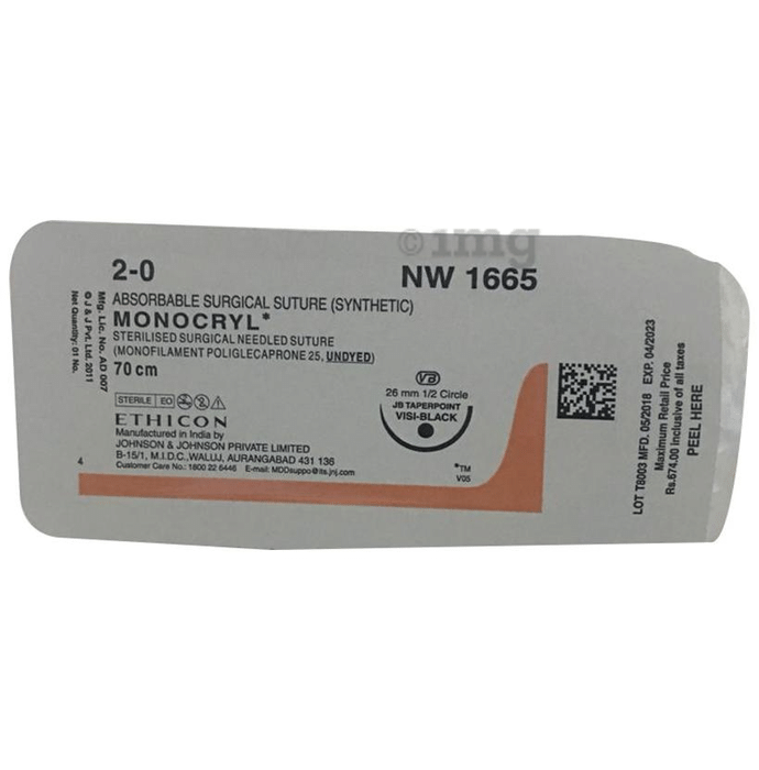 Ethicon Monocryl NW 1665 Absorbable Surgical Suture (Synthetic) 70cm JB Taperpoint