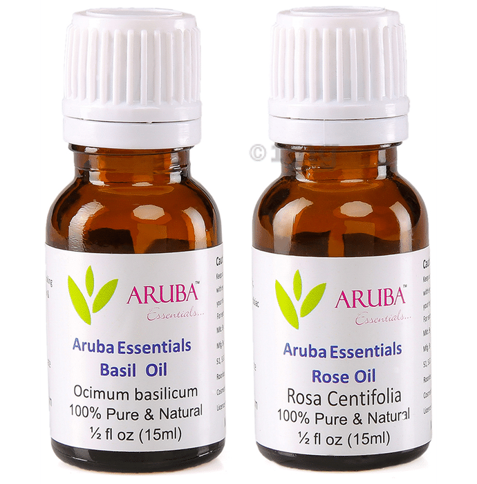 Aruba Essentials Combo Pack of Basil Oil & Rose Oil (15ml Each)