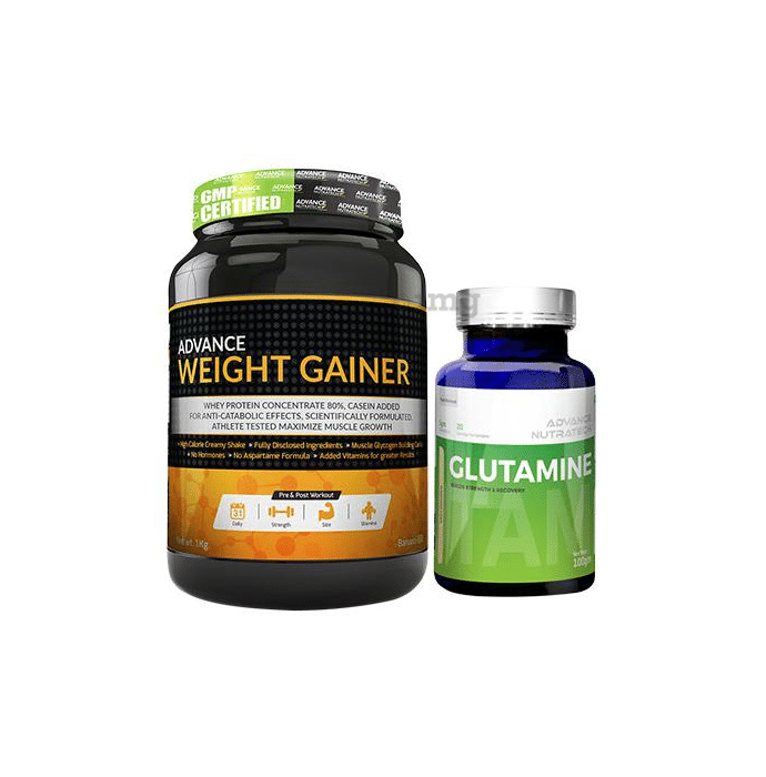 Advance Nutratech Combo Pack of Weight Gainer  Banana 1kg Sugar Free and Glutamine Supplement Powder Unflavored 100gm