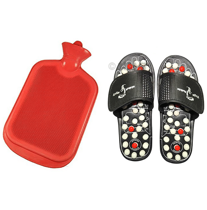 Dominion Care Combo Pack of Accu Paduka Accupressure Massage Slipper and Hot Water Bottle