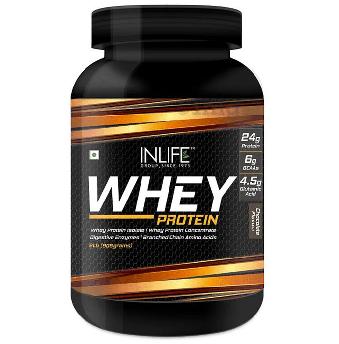 Inlife Whey Protein Powder | With Digestive Enzymes for Muscle Growth | Flavour Chocolate