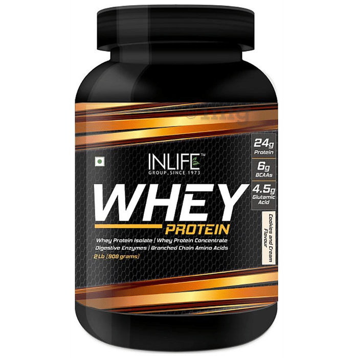Inlife Whey Protein Powder | With Digestive Enzymes for Muscle Growth | Flavour Cookies & Cream