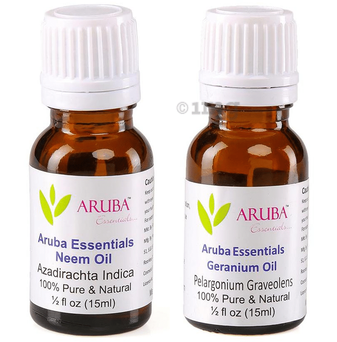 Aruba Essentials Combo Pack of Neem Oil and Geranium Oil (15ml Each)