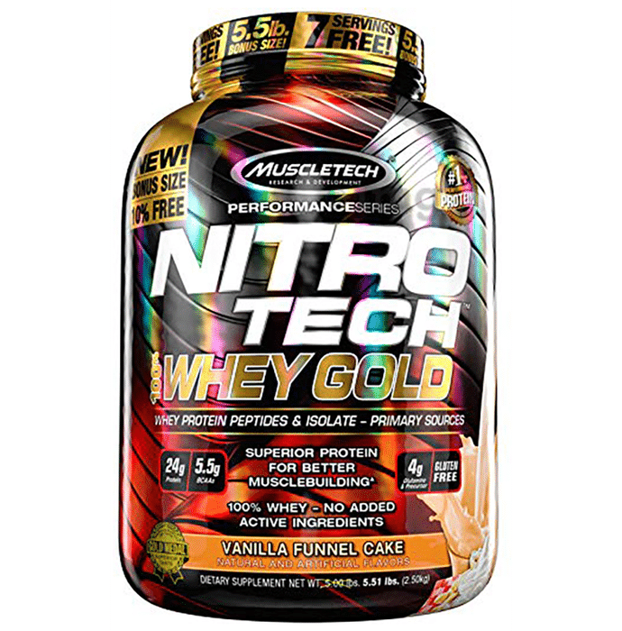 Muscletech Performance Series Nitro Tech 100% Whey Gold Whey Protein Peptides & Isolate Vanilla Cake