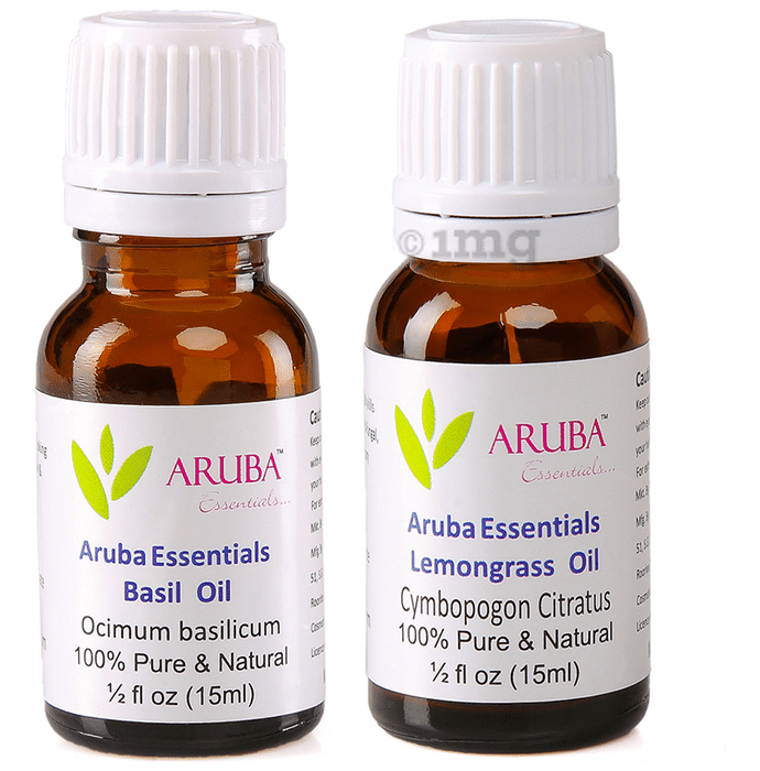Aruba Essentials Combo Pack of Basil Oil & Lemongrass Oil (15ml Each)