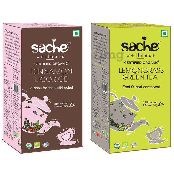 Sache Wellness Combo Pack of Organic Cinnamon Licorice & Lemongrass Green Tea 25 Infusion Bags Each