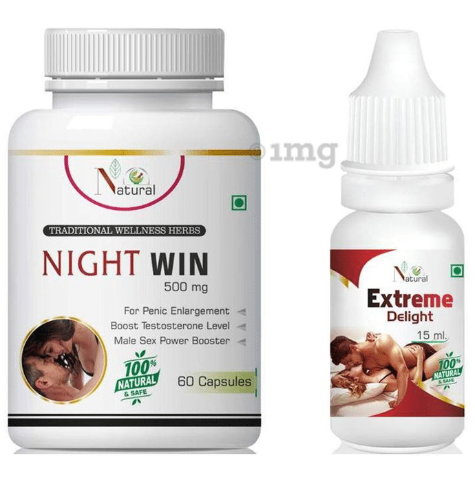 Natural Combo Pack of Night Win 500mg, 60 Capsules & Extreme Delight 15ml