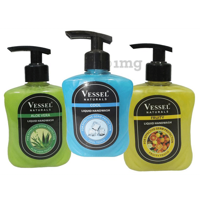 Vessel Combo Pack of Naturals Liquid Handwash Cool, Fruity and Aloevera (250ml Each)