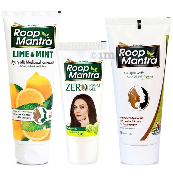 Roop Mantra  Combo Pack of Lime & Mint Face Wash 115ml, Zero Pimple Gel 15gm & Face Cream 60gm