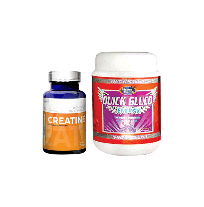 Advance Nutratech Combo Pack of Creatine Monohydrate Unflavored 100gm and Quick Gluco Energy 1kg Orange