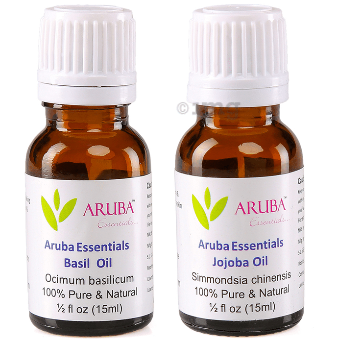 Aruba Essentials Combo Pack of Basil Oil & Jojoba Oil (15ml Each)