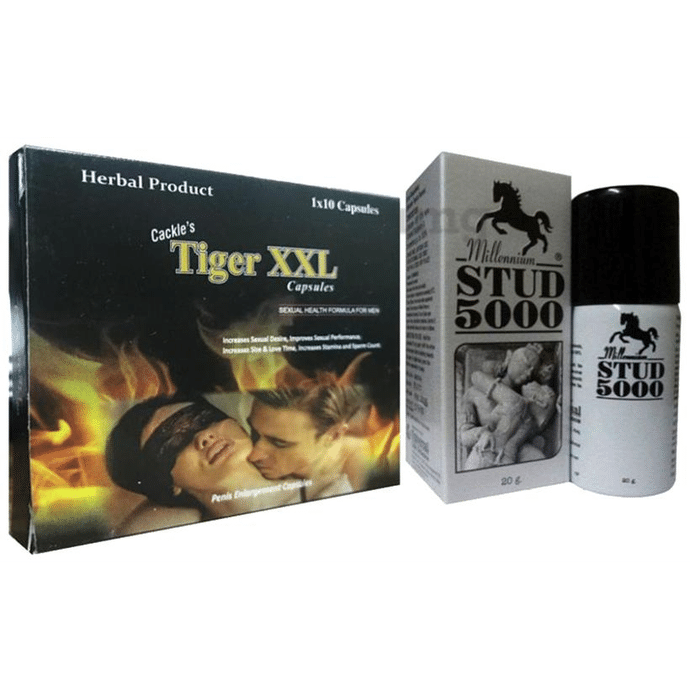 Cackle's Combo Pack of Tiger XXL 10 Capsule and Stud 5000 Spray 20gm