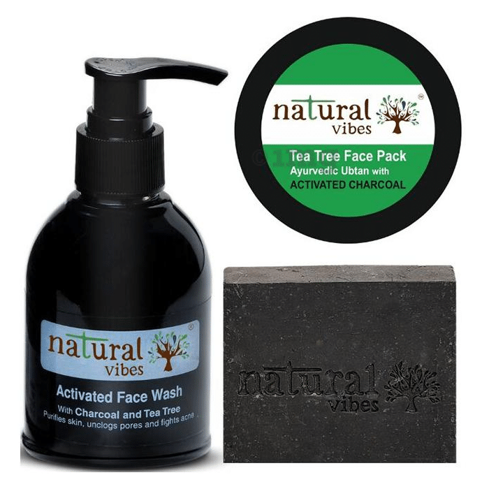 Natural Vibes Combo Pack of Activated Charcoal Face Wash 150ml, Soap 150gm and Face Pack 50gm