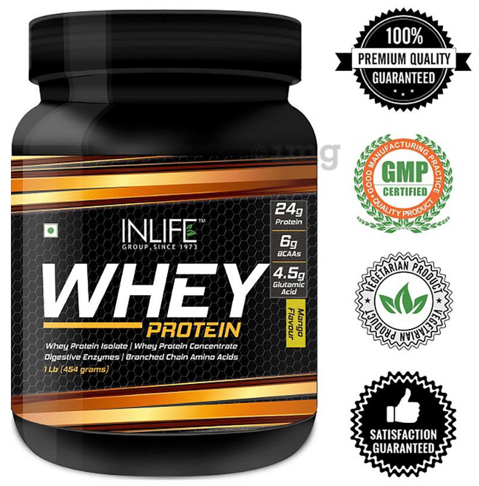 Inlife Whey Protein Powder | With Digestive Enzymes for Muscle Growth | Flavour Mango