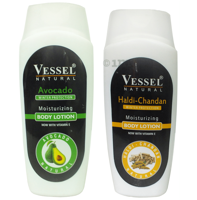 Vessel Combo Pack of Natural Winter Protection Moisturizing Body Lotion with Avocado and Haldi Chandan (200ml Each)