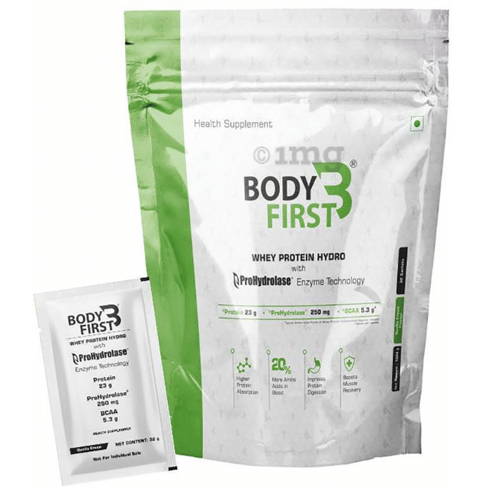 Body First Whey Protein Hydro with Prohydrolase Enzyme Technology Sachet (32gm Each) Vanilla Cream