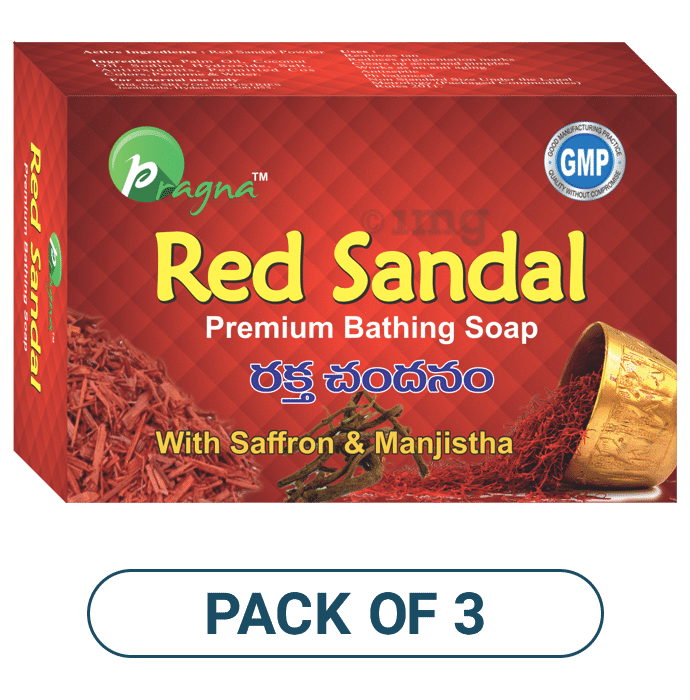 Pragna Red Sandal Premium Bathing Soap Pack of 3