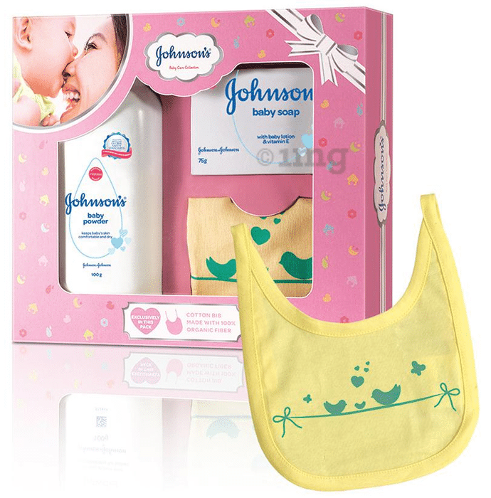 Johnson's Baby Care Collection Gift Box with Organic Cotton Bib- 3 Gift Items