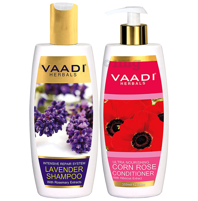Vaadi Herbals Lavender Shampoo with Corn Rose Conditioner (350ml Each)
