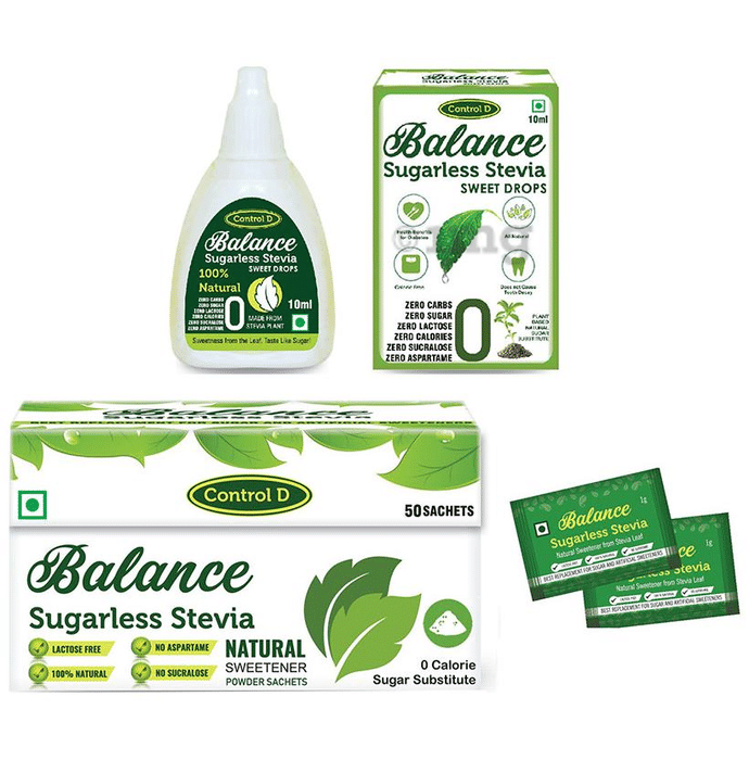 Control D Combo Pack of Balance Sugarless Stevia Sweet Drops 10ml and 50 Sachet