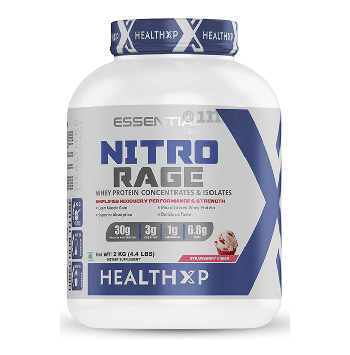 HealthXP Nitro Rage Whey Protein Concentrates & Isolates Powder Strawberry Cream