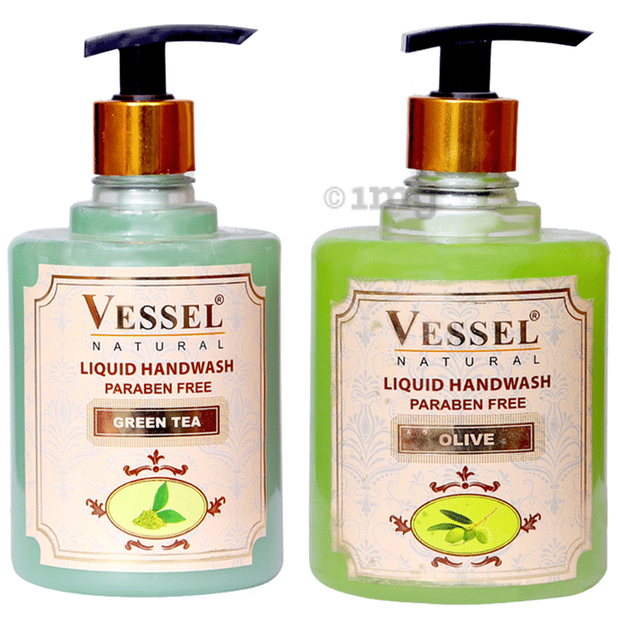 Vessel Combo Pack of Natural Paraben Free Premium Liquid Handwash Green Tea and Olive (500ml Each)