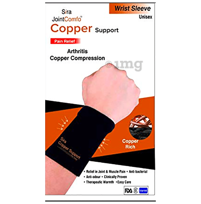 Sira Copper Compression Wrist Sleeve Support Medium Black