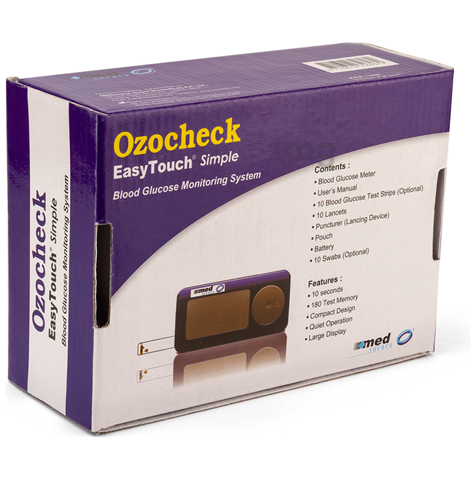 Ozocheck EasyTouch Simple Glucometer Blood Glucose Monitoring System with 10 Test Strips