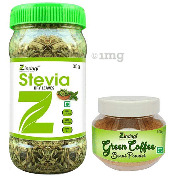 Zindagi Combo Pack of Green Coffee Beans (400gm) & Stevia Dry Leaves (35gm)