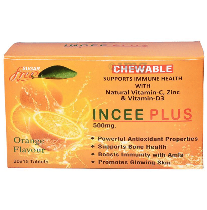 Incee Plus Vitamin C,D3,Zinc Chewable Tablet Orange Sugar Free