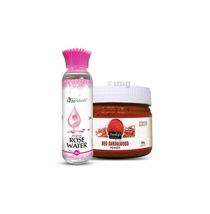 Preethy's Boutique Combo Pack of Red Sandalwood Powder 100gm and Rose Water 100ml