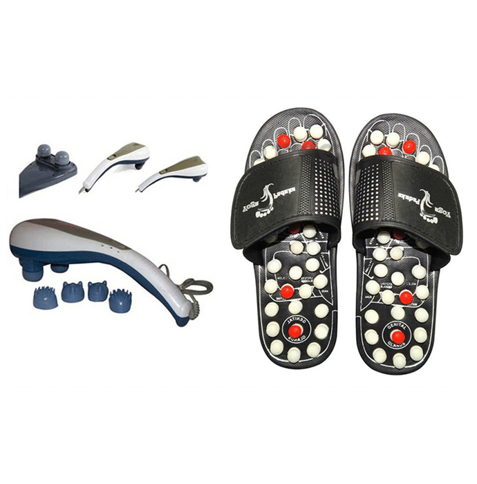 Dominion Care Combo Pack of Accu Paduka Accupressure Massage Slipper and Double Dolphin Massager