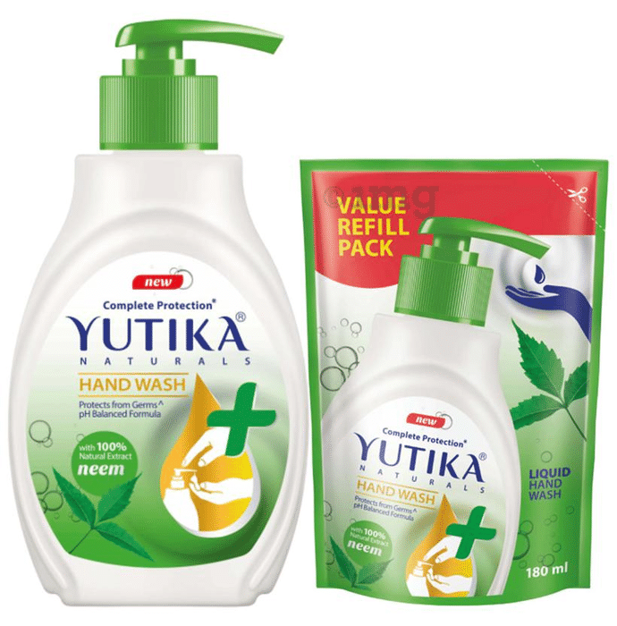 Yutika Naturals Combo Pack of  Hand Wash 200ml & Refill Pack 180ml Neem