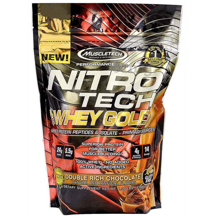 Muscletech Performance Series Nitro Tech 100% Whey Gold Whey Protein Peptides & Isolate Double Rich Chocolate