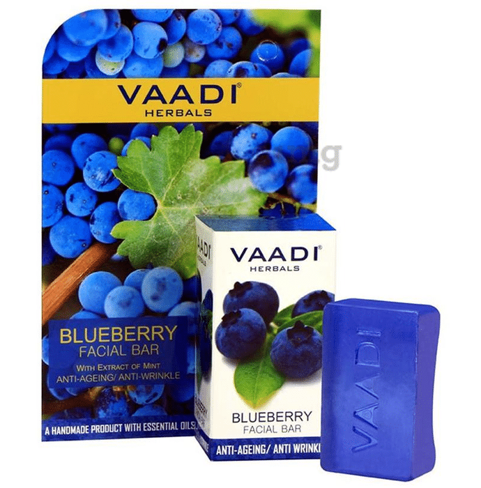 Vaadi Herbals Value Pack of 4 Blueberry Facial Bars With Extract of Mint (25gm Each)