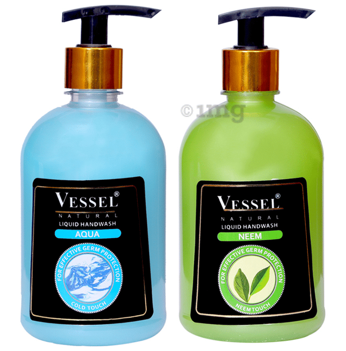 Vessel Combo Pack of Natural Liquid Handwash Neem & Aqua (500ml Each)