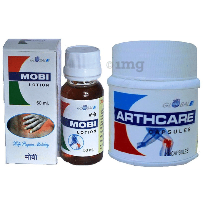 Global Combo Pack of Ayurvedic Joint Pain Relief Mobi 50ml Oil & Arthcare 30 Capsules