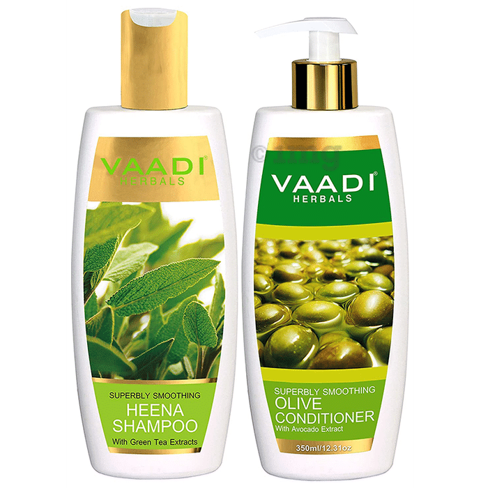 Vaadi Herbals Superbly Smoothing Heena Shampoo with Olive Conditioner (350ml Each)