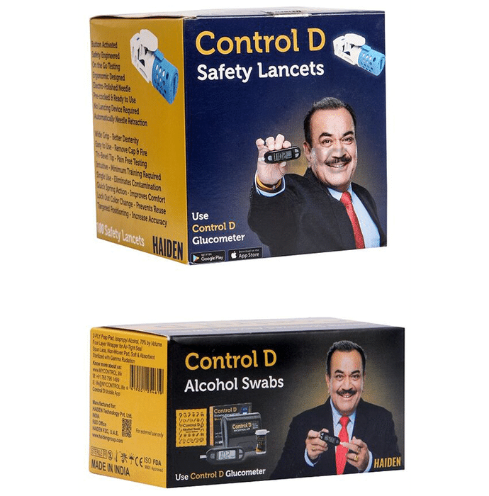 Control D Combo Pack of 100 Alcohol Swabs & 100 Safety Lancets