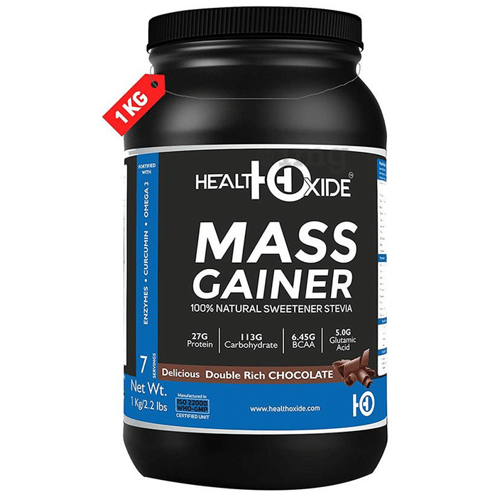 HealthOxide Mass Gainer 100% Natural Sweetener Stevia with Enzymes, Curcumin & Omega 3 Delicious Double Rich Chocolate