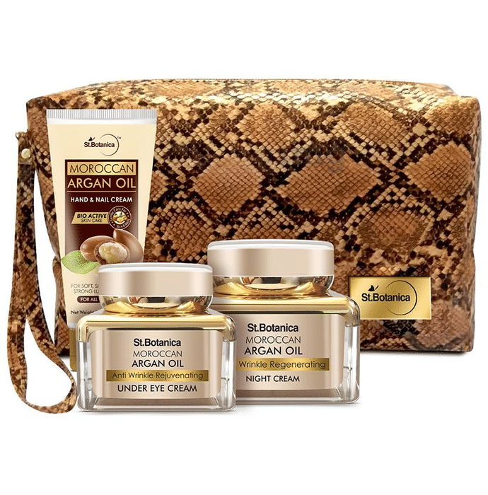 St.Botanica Nourishing Moroccan Argan Oil Combo (Night Cream 50gm, Under Eye Cream 30gm and Hand & Nail Cream 50gm) with Pouch