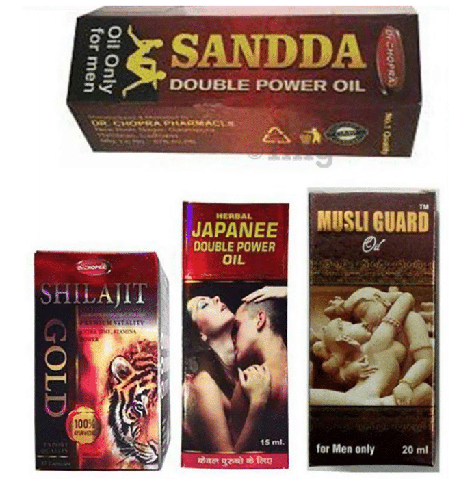 G & G Pharmacy Combo Pack of Shilajit Gold 30 Capsules, Musli Guard Oil 20ml, Sandda Oil 15ml and Double Power Japanee Oil 15ml