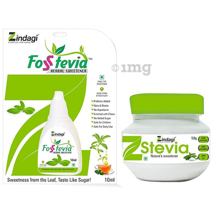Zindagi Combo Pack of Fosstevia Drops (10ml) and Stevia Powder (50gm)