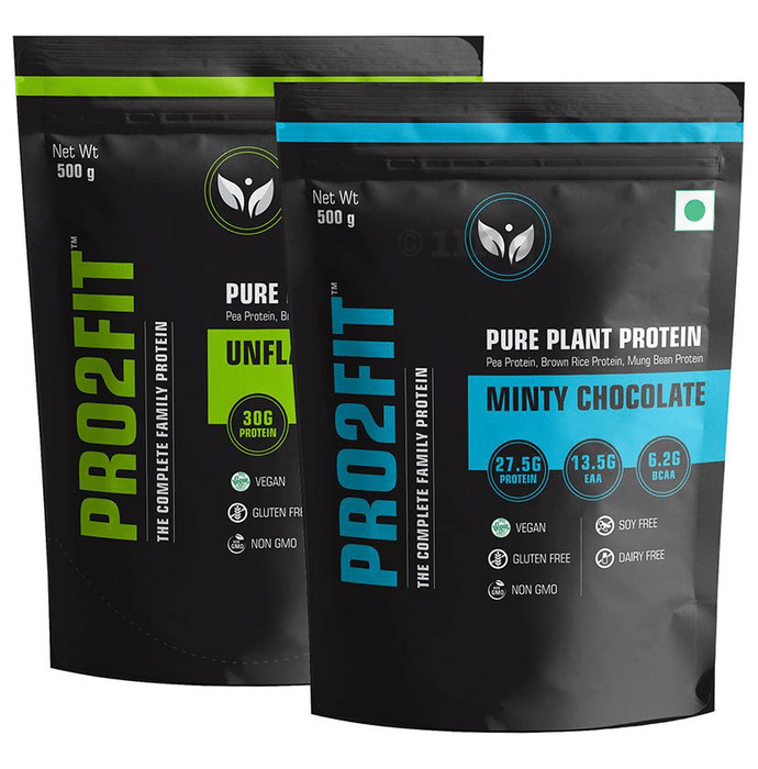 Pro2fit Unflavored & Minty Chocolate Pure Plant Protein (500gm Each)