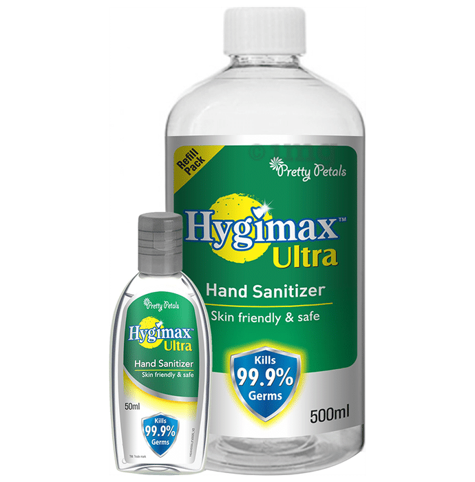 Pretty Petals Combo Pack of Hygimax Ultra Hand Sanitizer 50ml with Refill Pack 500ml
